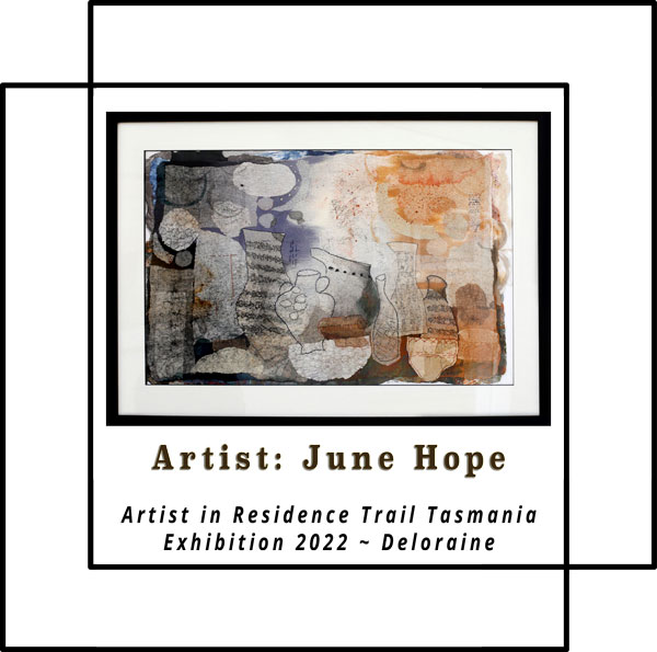 June Hope and her textile art entry in the Art Trails Tasmania Exhibition