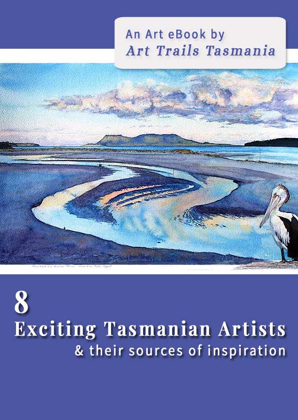 A watercolour painting of a pelican looking over her estuary by Mel Hills 8 Exciting Tasmanian Artists and their sources of inspiration,An art ebook by by Art Trails Tasmania ebook