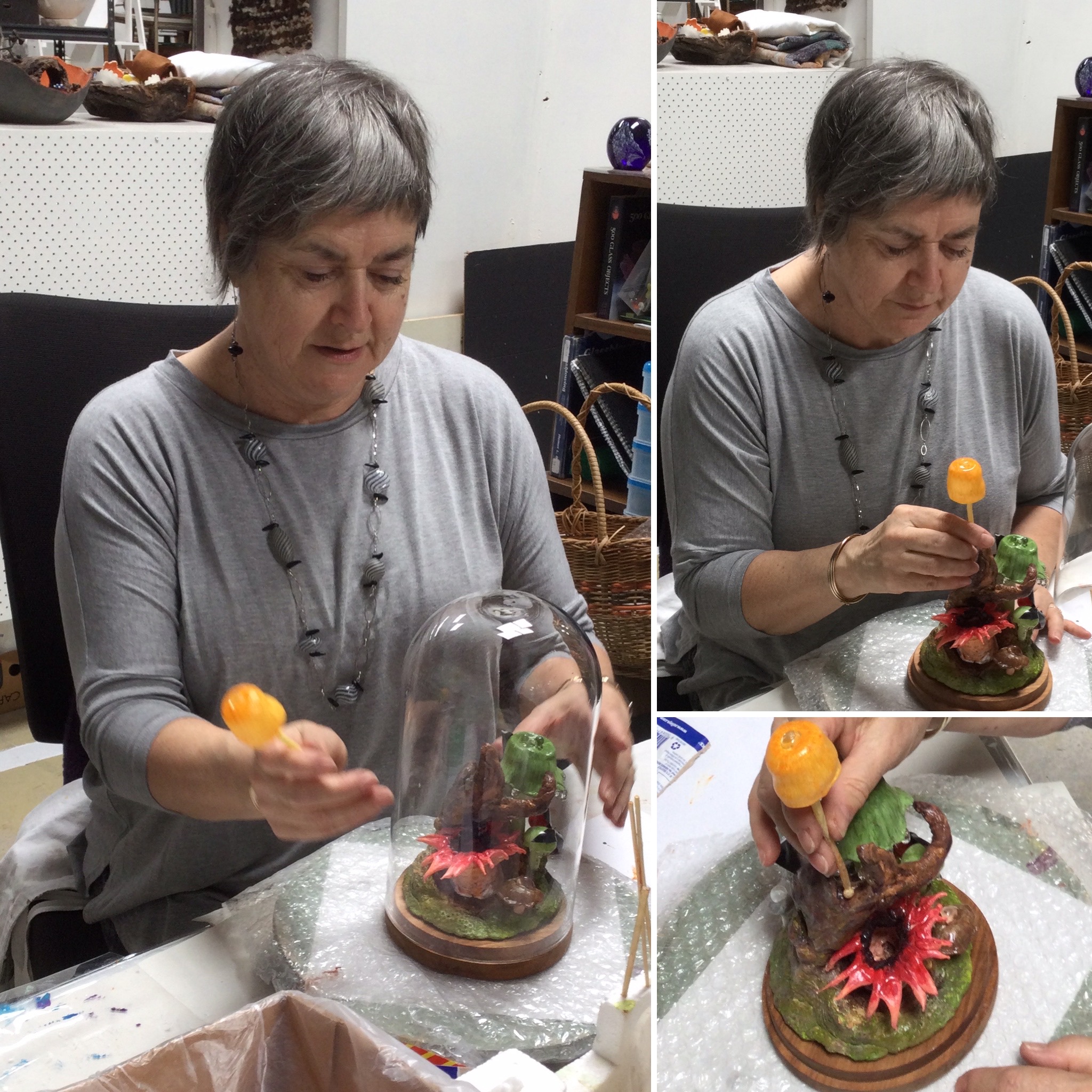 Showing the assembling process of a glass artist for Helen Boyer Artist Profile with Art Trails Tasmania