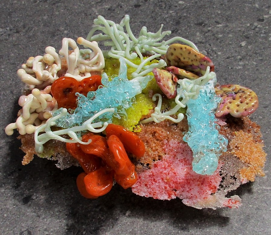 View of the glass art work Pinnate Fiona Nudibranch by Helene Boyer in her Artist Profile for Art Trails Tasmania