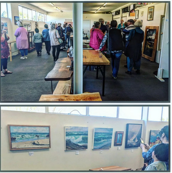 Image shows Steve Myers' work at the opening of the Art Trails Tasmania Art Exhibition