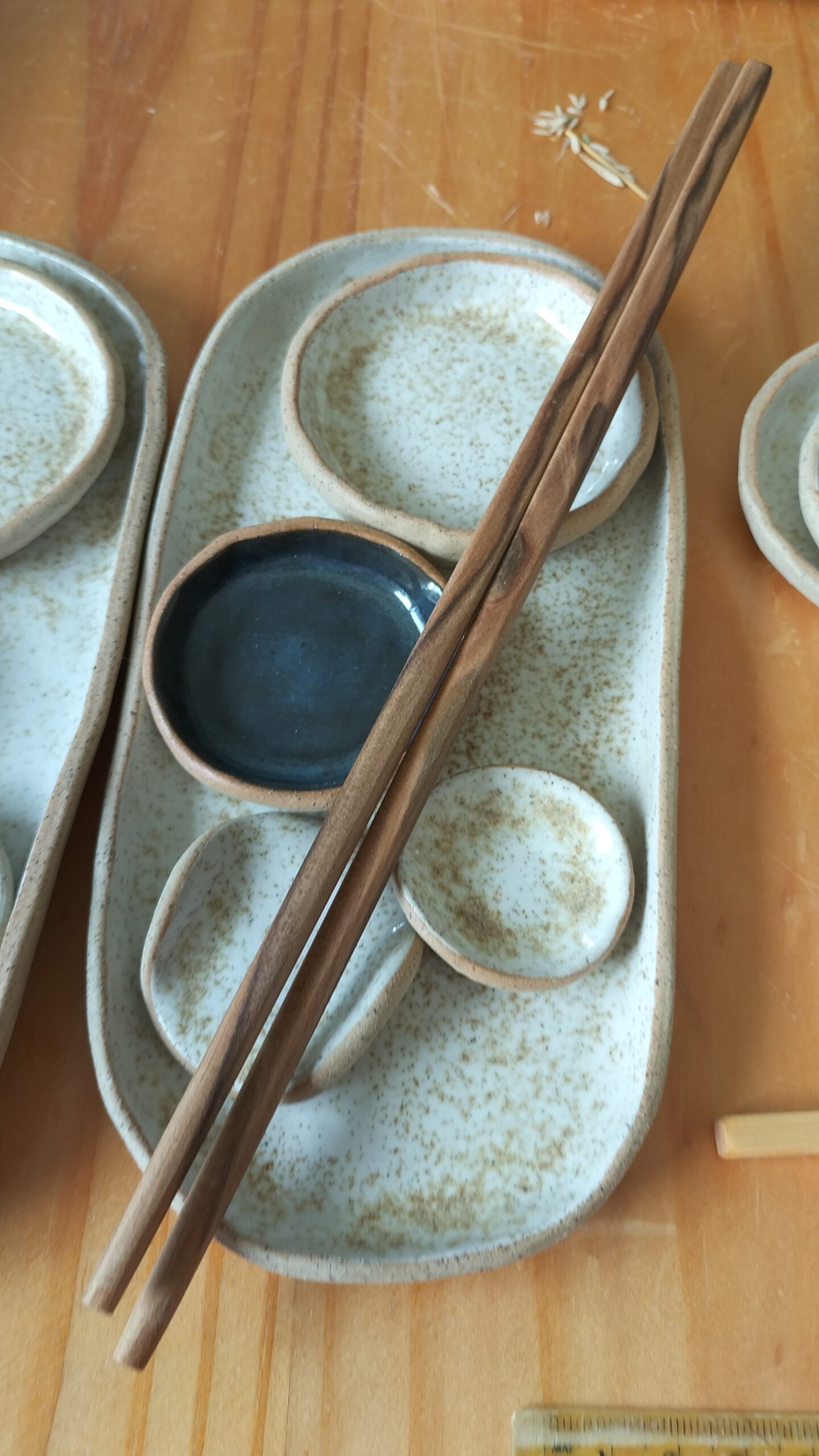 Image shows a close up of a sushi tableware and chopsticks by Christie Lange in her Artist Profile Art Trails Tasmania