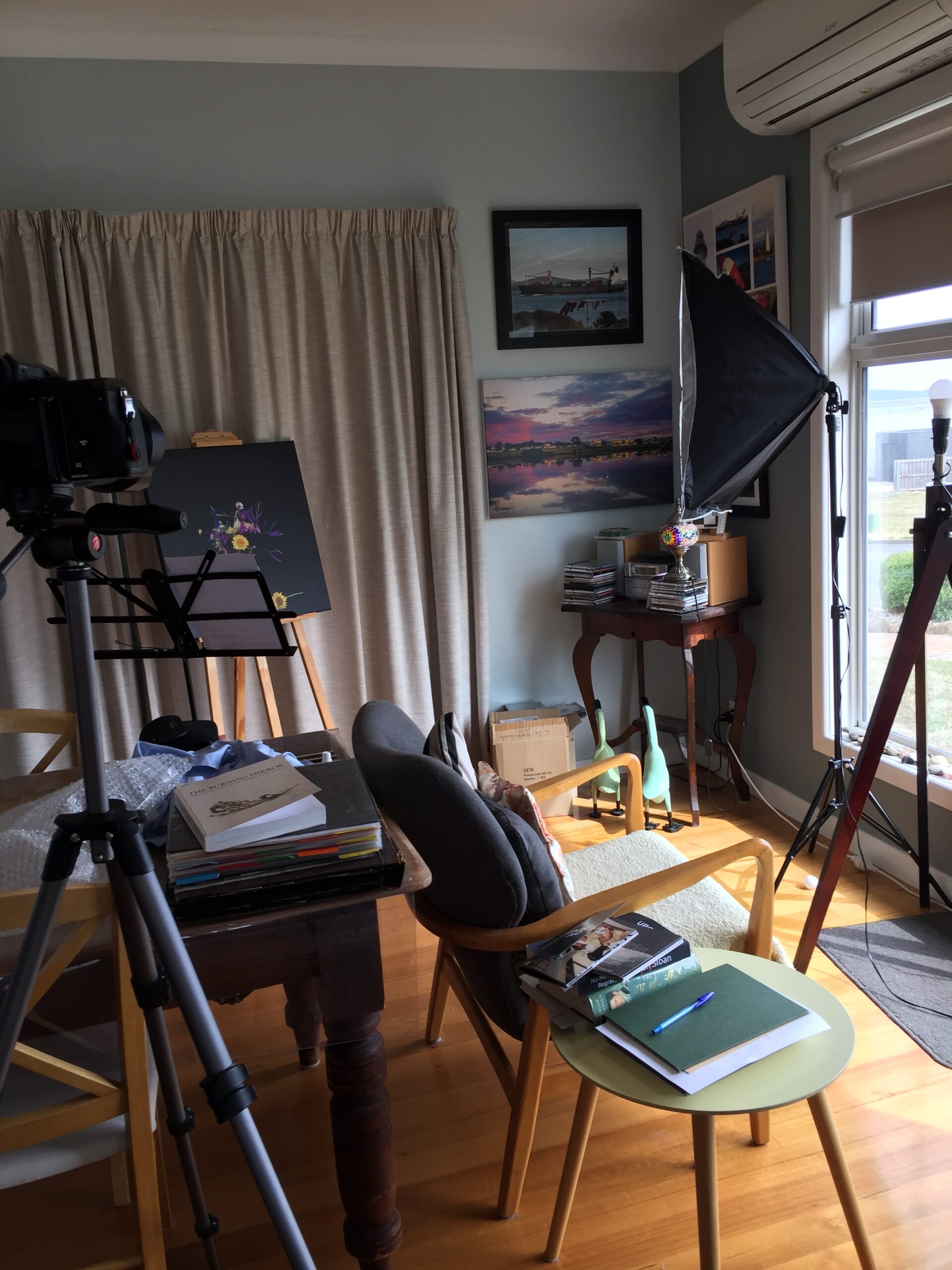 Image shows a photography studio for Vince Brophy Artist Profile story with Art Trails Tasmania