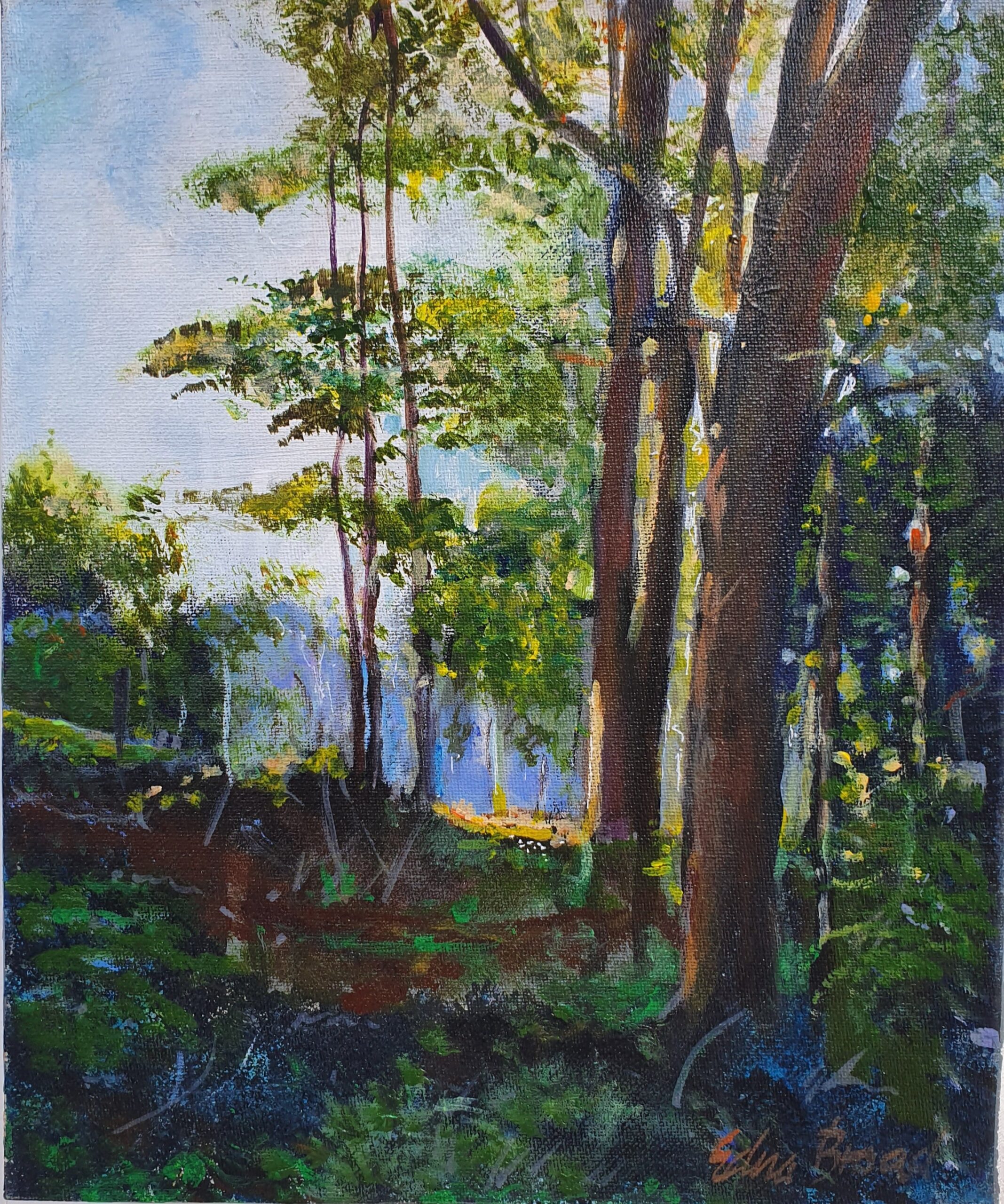 Image shows an oil painting of a forest painting for the Exhibition News Unveiling Imagine The Launceston Art Society's Premier Exhibition Art Trails Tasmania
