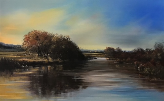 Image shows an oil painting of a river painting for the Exhibition News Unveiling Imagine The Launceston Art Society's Premier Exhibition Art Trails Tasmania