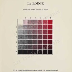 This image of a vintage French illustration of a red colour diagram as part of a treatise on colour theory and is for the Art Trails Tasmania digital print shop