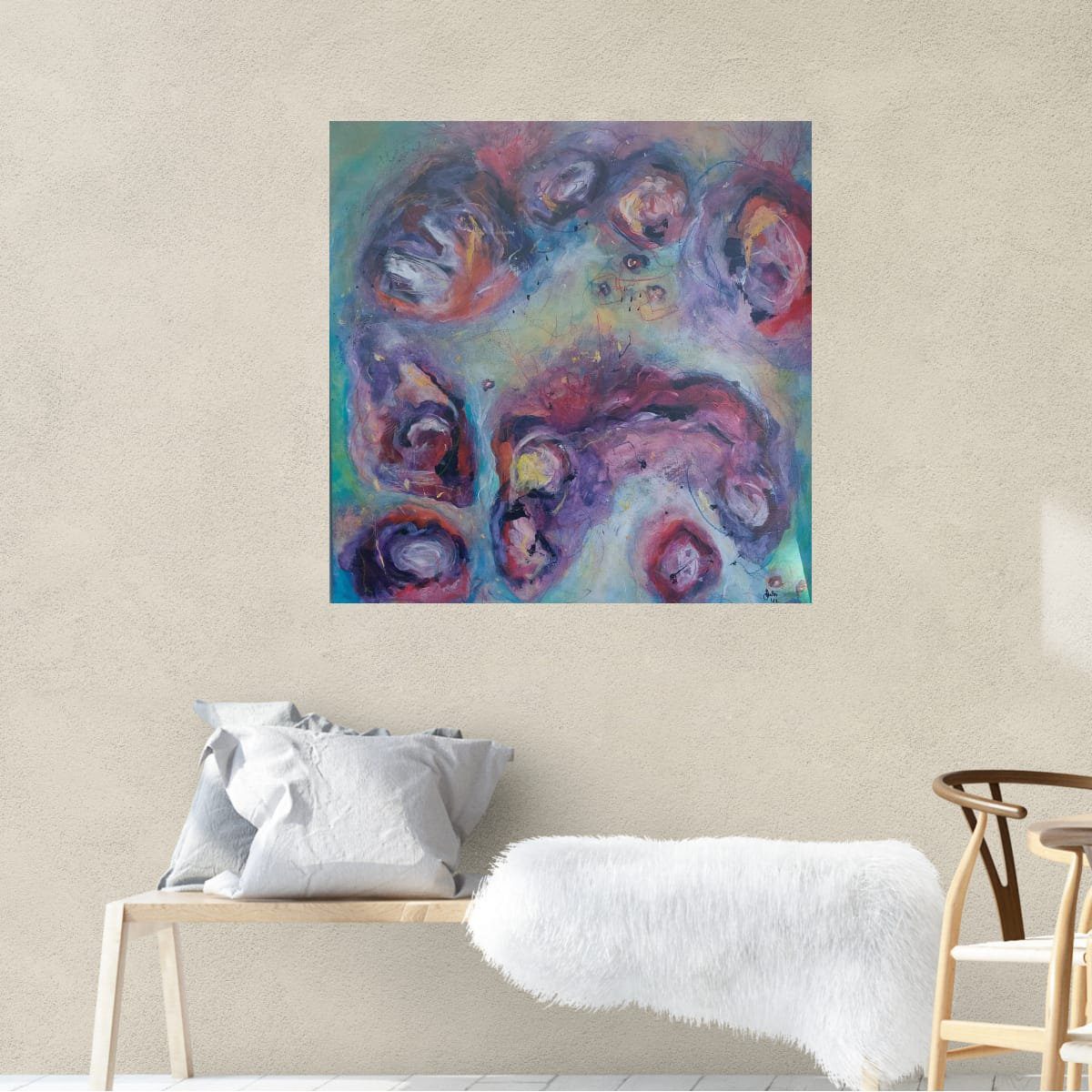 Image shows a mixed media painting of abstract painting and images for the Exhibition news Scottsdale art gallery cafe Showcases the Vibrant Autumn Exhibition Art Trails Tasmania