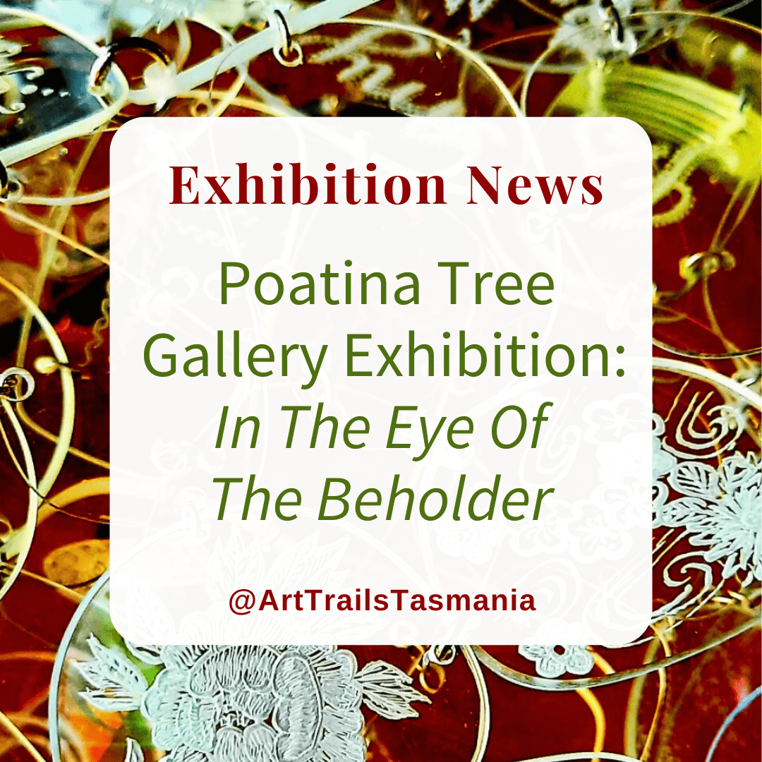 Image has a background of a textile art design with the text reading Workshop Beyond Print with Stitch with Gaye Nieuwenhof by Stitching and Beyond Art Trails Tasmania