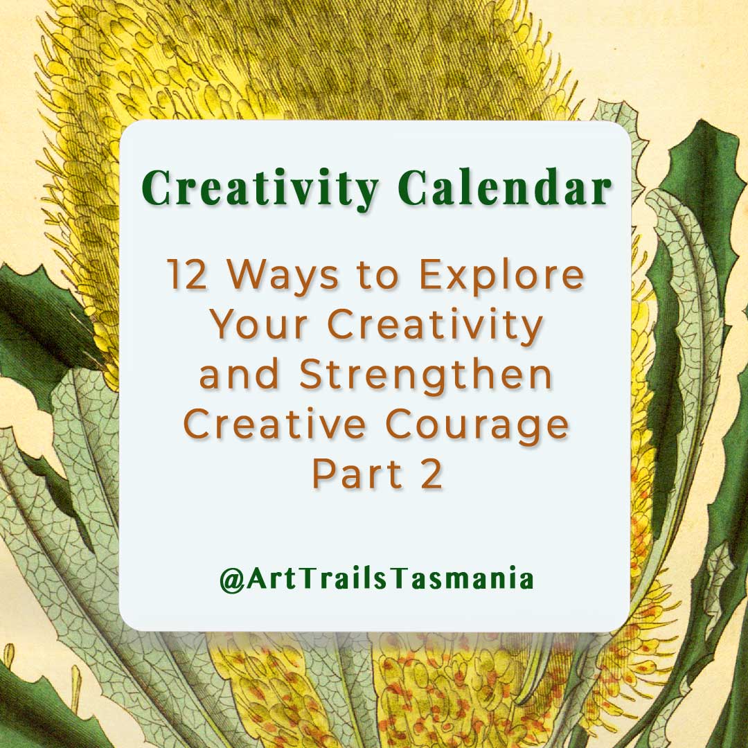 Image has a background of a vintage botanical illustration with the text reading Skills Sharing Why Charity Collaborations are Ideal for Community, Growth and Connection Part 1 Art Trails Tasmania
